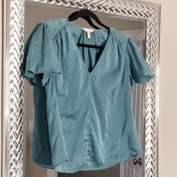 Rebecca Taylor Short-Sleeve Silk Charmeuse V-Neck Top, Size 6 - Picture 7 of 16